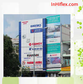 Bảng quảng cáo ốp tường các tòa nhà với bạt in Hiflex